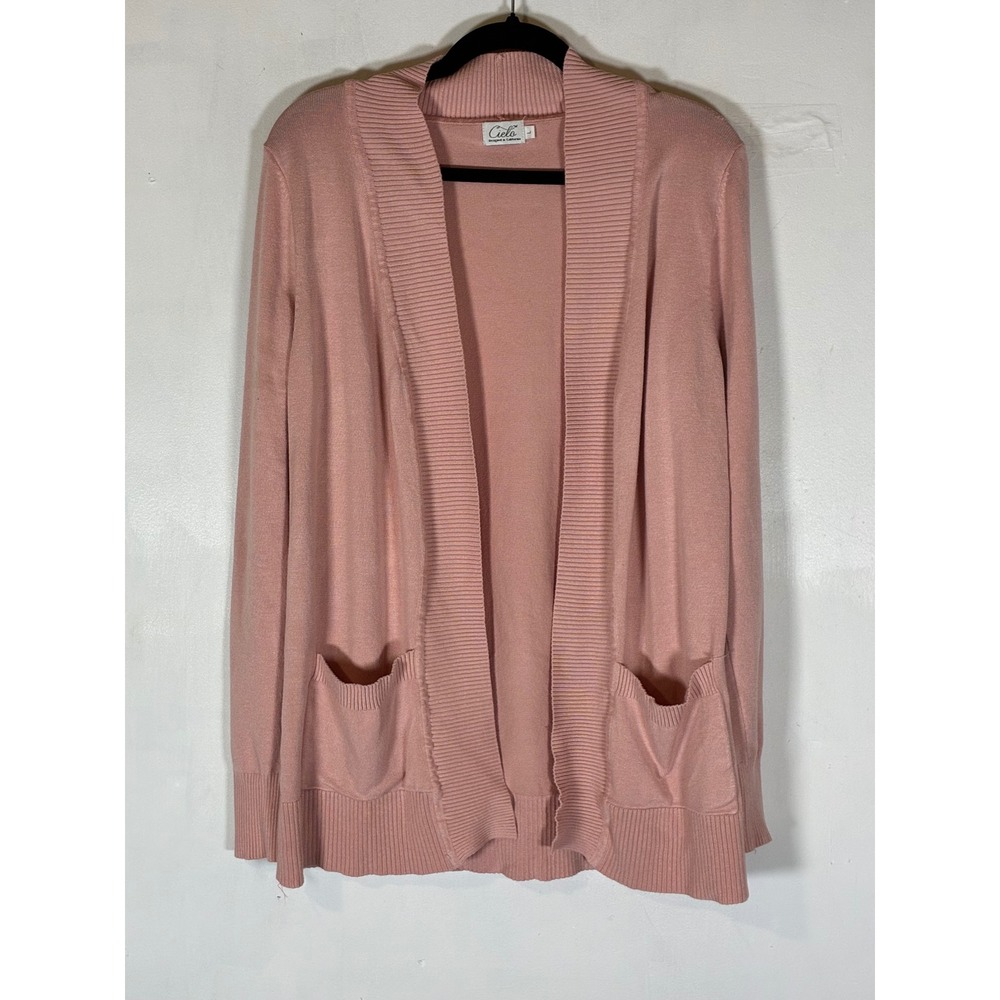 Cielo Women's Large Pink Open Front Cardigan Sweater Pockets Long Sleeve
